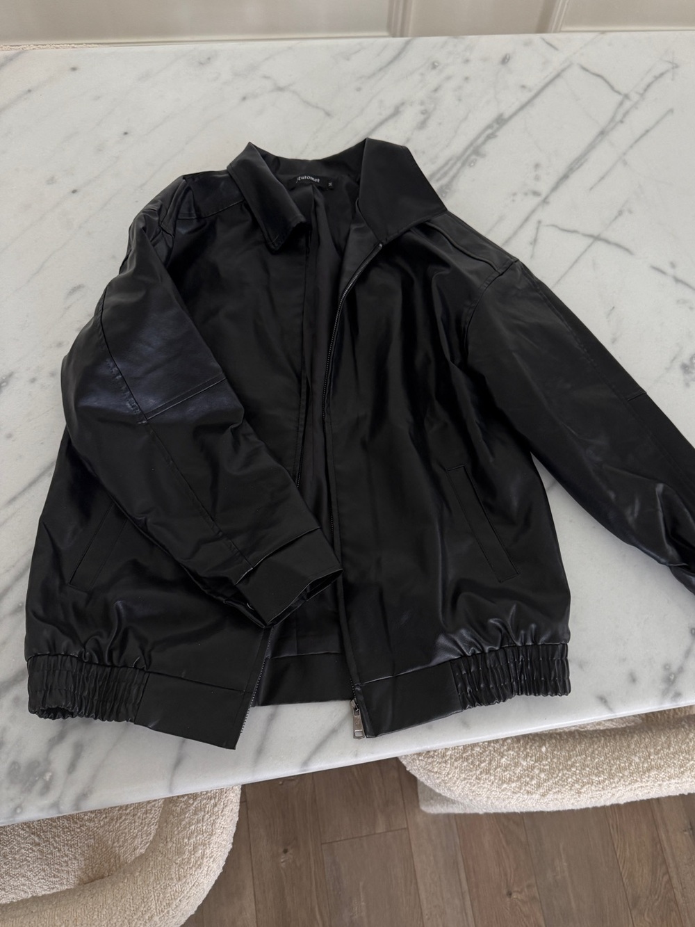 Black Faux Leather Bomber Jacket